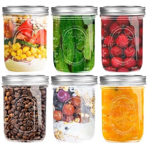 16 oz Wide Mouth Mason Jars with Airtight Lids, 6 Pack for Fermenting and Preserving