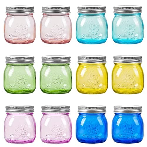 Amzcku 16 oz Colored Mason Jars, 6 Pack Multifunction Glass Containers — Click to select colored 8 oz