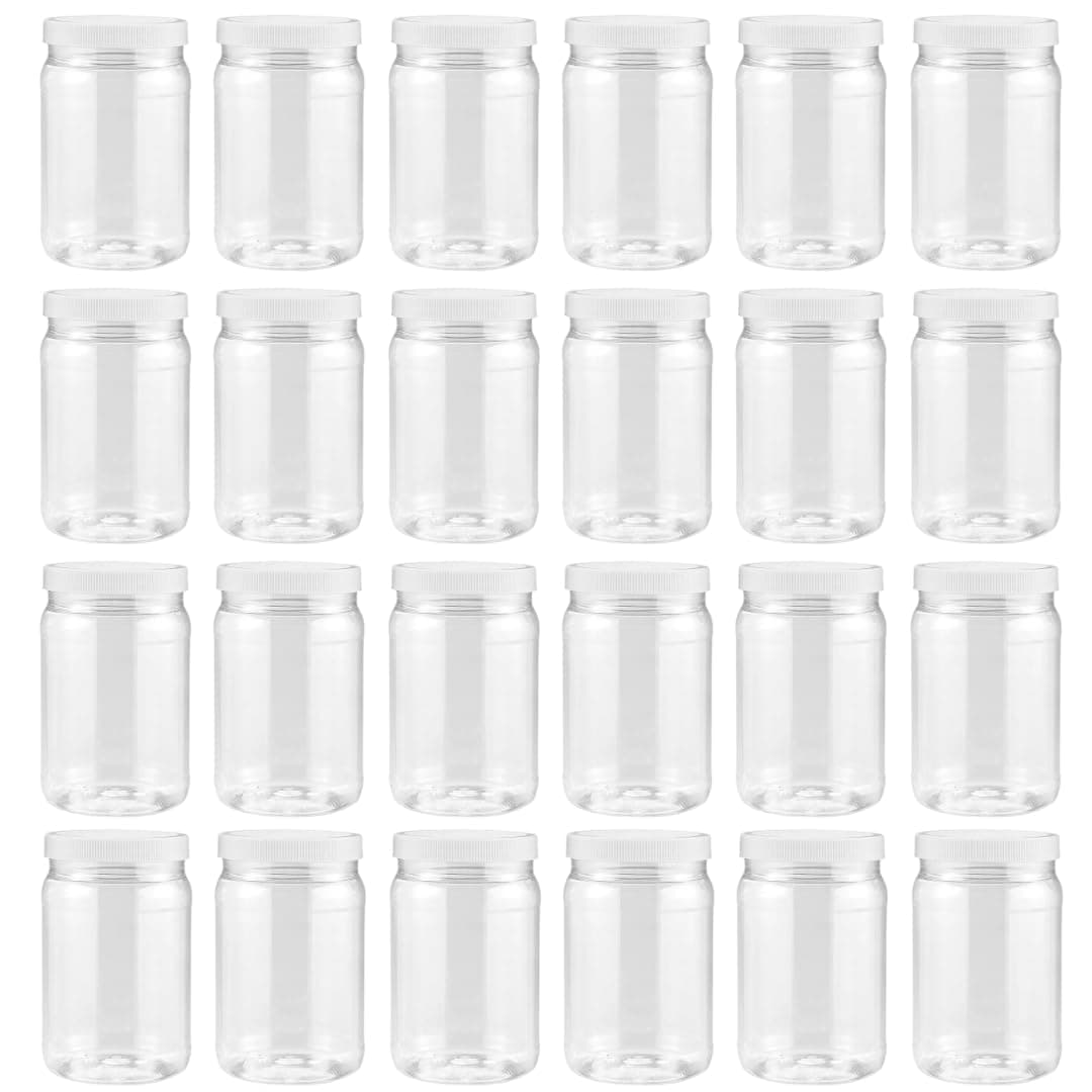 Smart Solutions Clear Plastic Mason Jars (18 oz, 24 Pack) | Airtight Lids | Made in USA | Perfect for Crafts & More