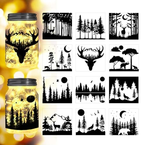 Reusable Forest Silhouette Jar Decals, 12Pcs DIY Craft Kit for Jars & Mason Can