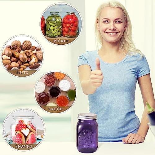 Tessco Purple 16 oz Colored Mason Jars with Lids for Crafts & Storage