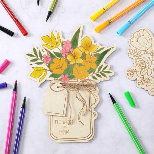 Color Your Own Wood Flower Bouquet Card for Mother's Day DIY Gift for MomGrandma Wife Sister Teachers