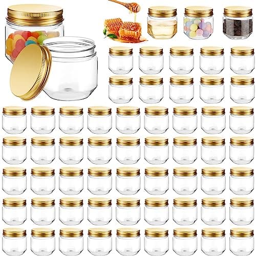 Tanlade Gold 60pcs 3oz Clear Mason Jars with Lids Bulk Storage Containers