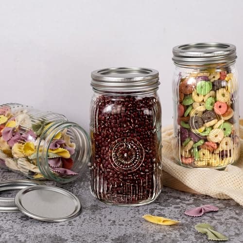 Amzcku 32oz Vintage Mason Jars with Lids - 4 Pack for Storage, Canning & DIY Crafts