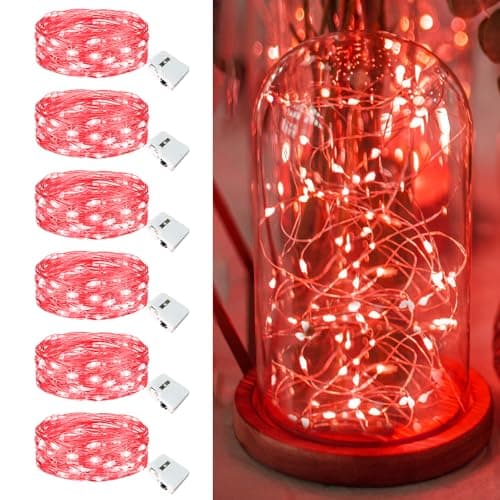 Warm White 7ft 20 LED Twinkle Lights - 6 Pack, 3 Modes, Waterproof Party Decoration — Red