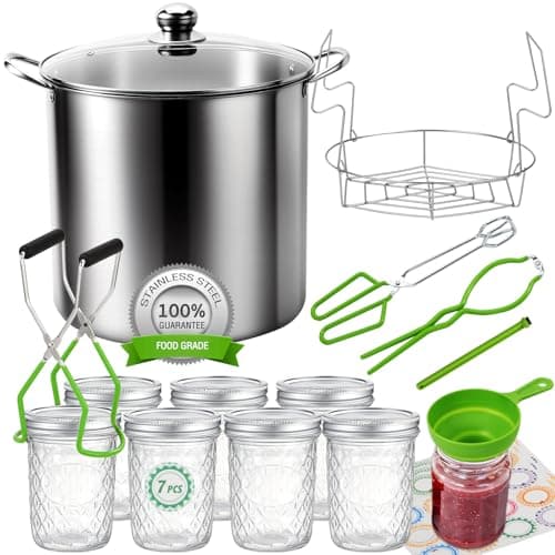 20 Quart Stainless Steel Water Bath Canner Kit with Rack & Jars & Accessories