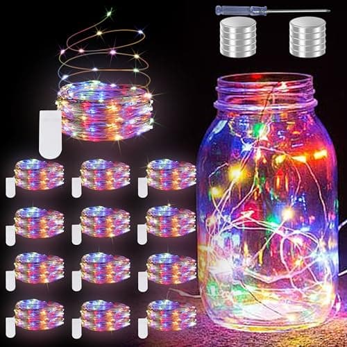 12 Pack Warm White Battery Operated Fairy Lights - 7ft Waterproof Silver Wire Strings for Wedding Table Décor — Multicolor