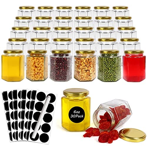 Betrome 30 Pack 6oz Hexagon Glass Jars with Gold Lids for Craft and Wedding Favors
Betrome 180ml Clear Glass Canning Jars with Gold Lids for Jams and Shower Favors
Betrome 30 Pack 6oz Hexagon Glass Jars with Gold Lids for Crafting and Kitchen Storage