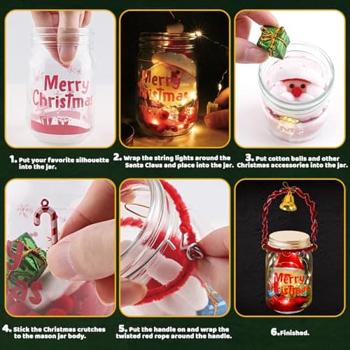 Christmas Crafts for Kids Ages 3-12: 4-Pack Mason Jar Kits for DIY Lanterns and Holiday Party Favors