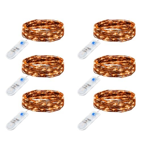 Minetom 12 Pack Waterproof Fairy Lights with Timer - 7ft LED Silver Wire Firefly Lights — Orange
