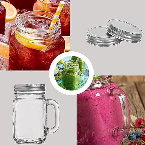 TANGLONG Mason Jar Cups, 16 oz, 12 Pack with Handle and Lid
