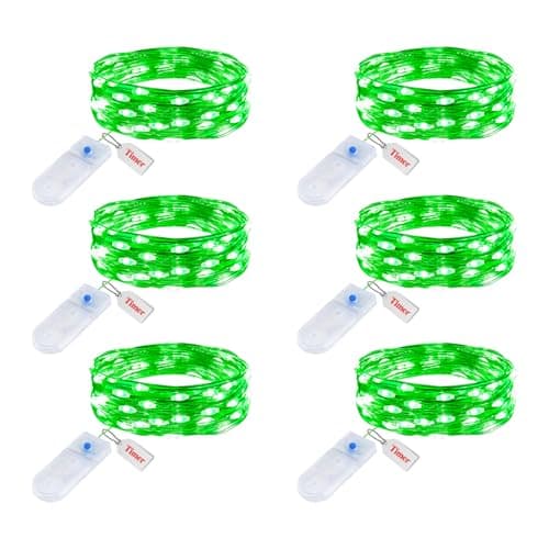 Minetom 12 Pack Waterproof Fairy Lights with Timer - 7ft LED Silver Wire Firefly Lights — Green