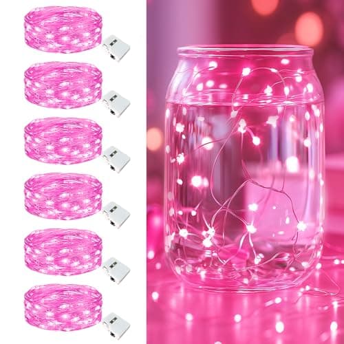Warm White 7ft 20 LED Twinkle Lights - 6 Pack, 3 Modes, Waterproof Party Decoration — Pink