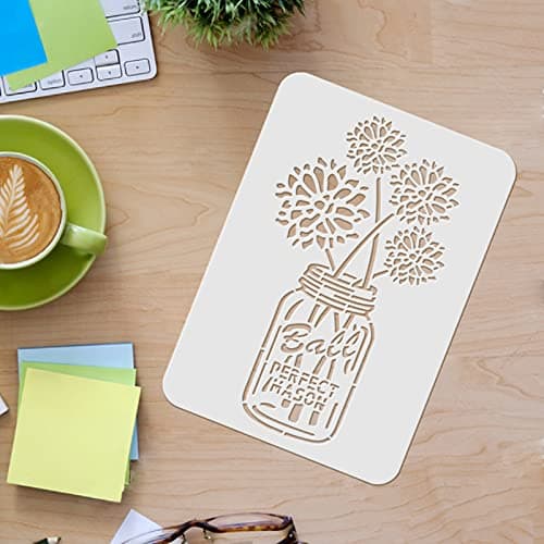 FINGERINSPIRE Mason Jar Floral Stencil 29.7x21cm Plastic Reusable Drawing Stencils