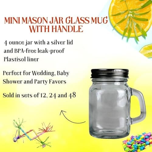 12-Piece Mini Mason Jar Mug Set - 4oz With Handles & Leak-Proof Lids - Perfect For Gifts & Crafts