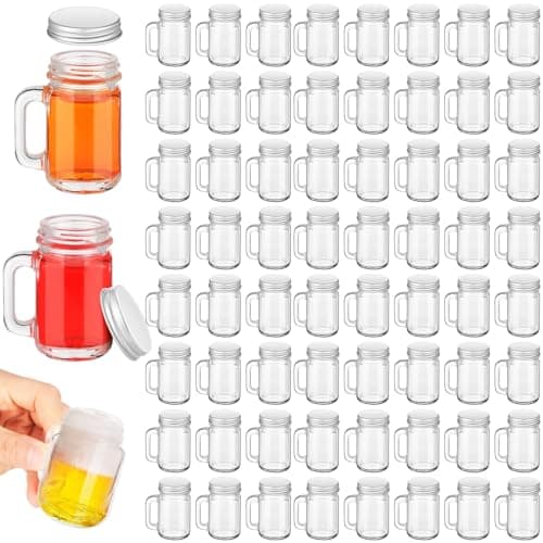 Mifoci 100 Pieces Mini Mason Jar Shot Glasses with Lids for Home Picnic Party
Mifoci 100 Pieces Mason Jar Drinking Glasses with Handles Reusable Mugs for Dessert
Mifoci 100 Pieces Transparent Cups Set for Candle Craft