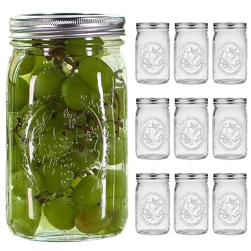 ElegantTime 32 oz Blue Glass Mason Jars, 6 Pack for Canning & Storage — 32oz-WideMouth