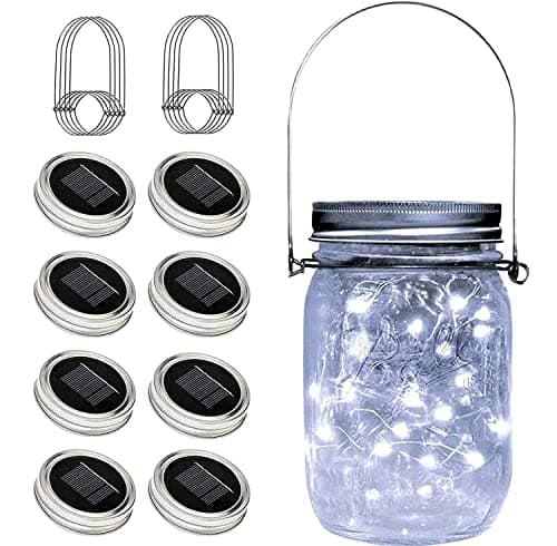 12-Pack Solar Mason Jar Lid Lights 30 LED Firefly String Lights — Cold White