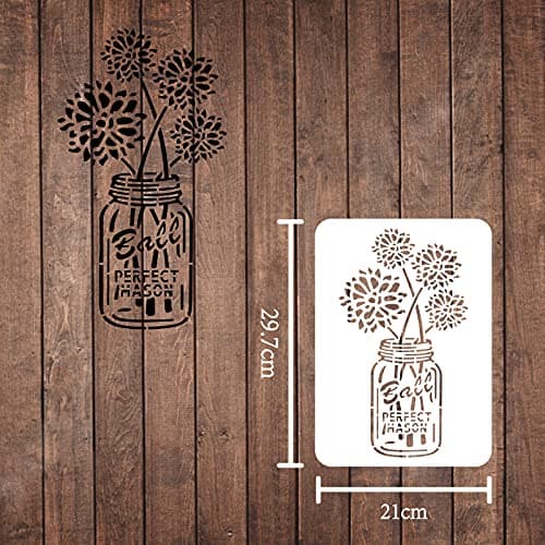 FINGERINSPIRE Mason Jar Floral Stencil 29.7x21cm Plastic Reusable Drawing Stencils