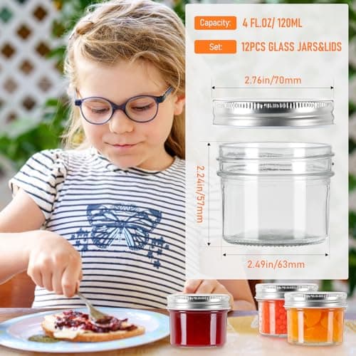 AuroTrends 4 oz Silver Lids Mason Jars 12Pcs for Candles Jams Spices