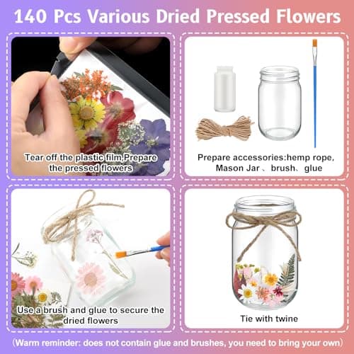 140 Pcs Natural Real Pressed Flowers Mason Jar Lanterns for Christmas Weddings