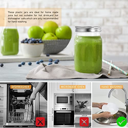 Refillable 16 Oz Clear Plastic Mason Jars for Storage Home Kitchen