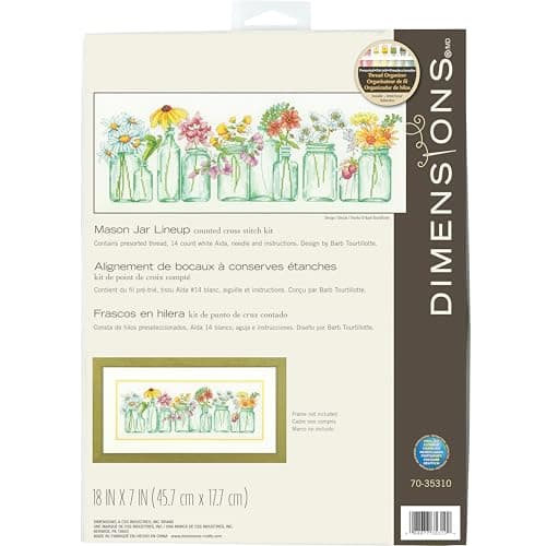 14 Count White Aida Dimensions Mason Jar Cross Stitch Kit, 18" x 7"