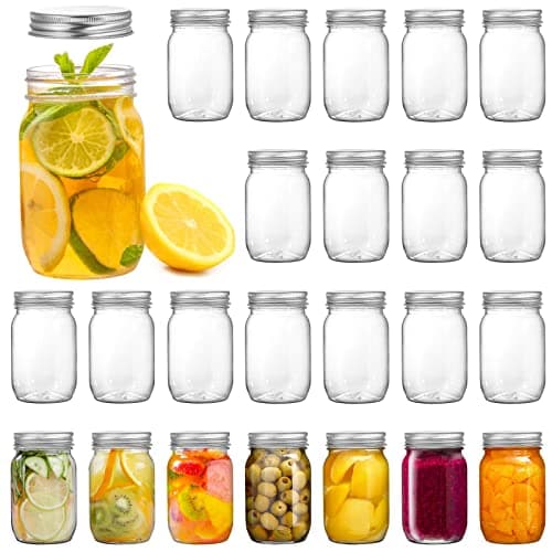 Tebery 24-Pack Clear Plastic Mason Jars, Shatterproof Storage for Slime, Oats, Honey