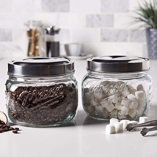 Airtight Glass Canister Set with Pop-Up Lids, 2 Small 1.6 Liter Containers