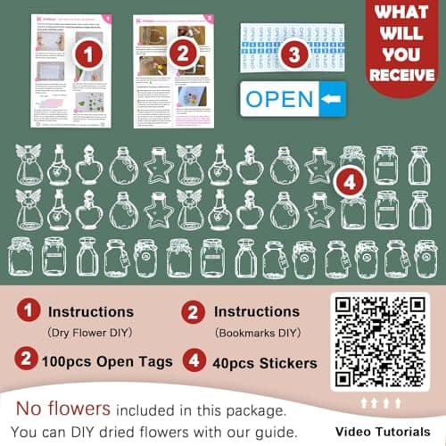 40pcs Transparent Dried Flower Bookmarks Kit, World in a Bottle Mason Jar Stickers