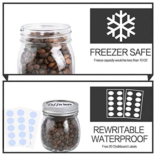 KAMOTA 10 oz Mason Jars, 12 Pack, Whiteboard Labels Included