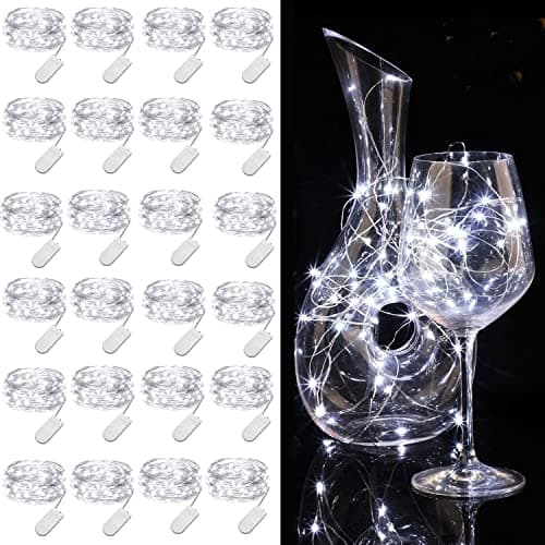 24 Pack Battery Operated Silver Wire Fairy Lights - Warm White for Weddings & Parties — Cool White