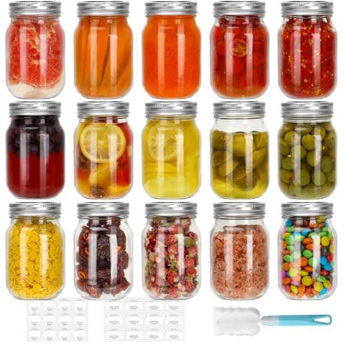 CycleMore 350ml Wide Mouth Glass Mason Jars, Silver Lids, Ideal for Honey, Jam, and Crafts — Clear - 16 oz - 15 Pcs