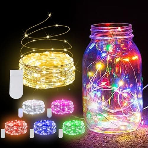 12 Pack Warm White Battery Operated Fairy Lights - 7ft Waterproof Silver Wire Strings for Wedding Table Décor — Mixed-Color