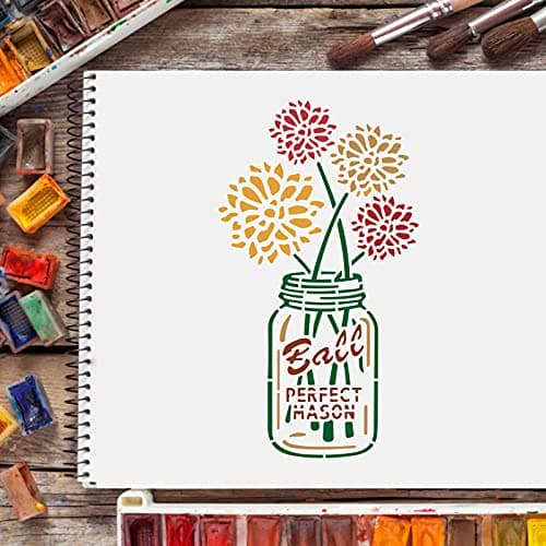 FINGERINSPIRE Mason Jar Floral Stencil 29.7x21cm Plastic Reusable Drawing Stencils