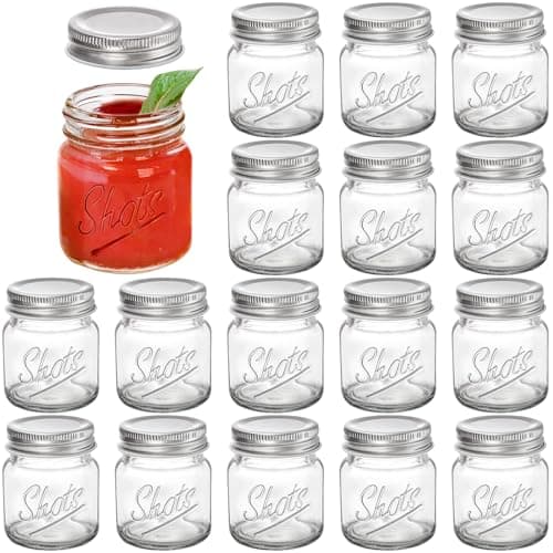 Lawei Set of 16 Mini Mason Jars with Lids - 2 Oz Shot Glasses for Drinks & Favors