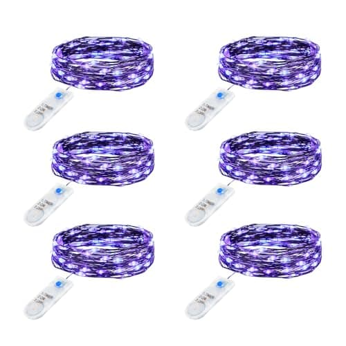 Minetom 12 Pack Waterproof Fairy Lights with Timer - 7ft LED Silver Wire Firefly Lights — Purple