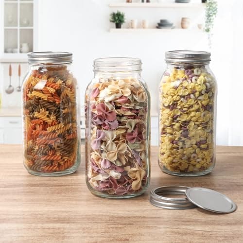Wide Mouth 64oz Glass Mason Jars, 3 Pack Airtight Lid, Perfect for Canning & Preserving