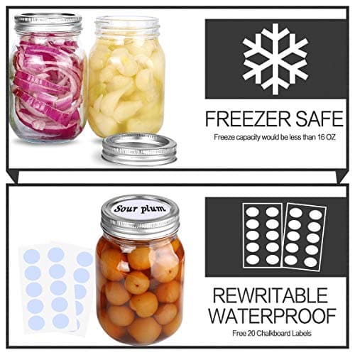 KAMOTA 16 oz Mason Jars, 18 Pack with Labels