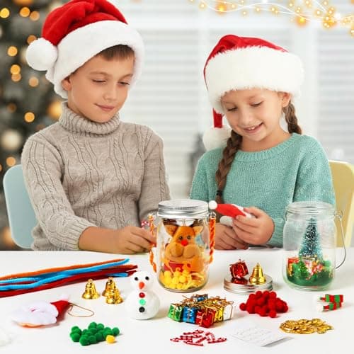 Christmas Crafts for Kids Ages 3-12: 4-Pack Mason Jar Kits for DIY Lanterns and Holiday Party Favors