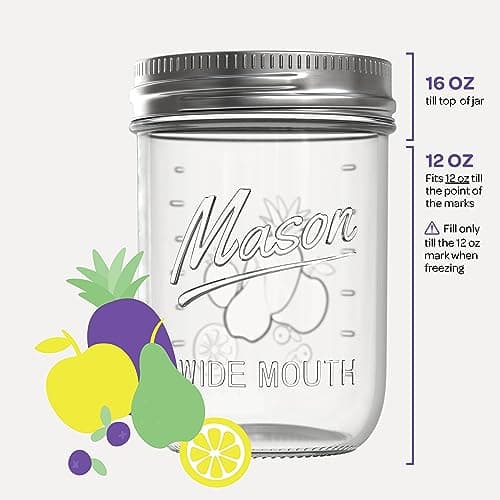 SEWANTA 16 oz Mason Jars, 5 Pack - Canning, Fermenting, Pickling - Jar Décor Safe in Microwave & Freezer.