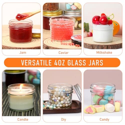 AuroTrends 4 oz Silver Lids Mason Jars 12Pcs for Candles Jams Spices