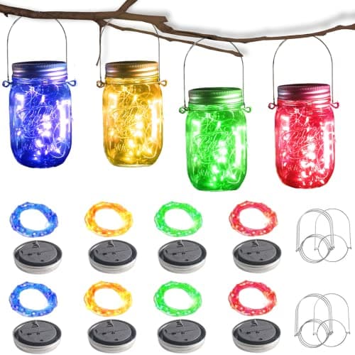 8 Pack 20 LED Waterproof Fairy Jar Lids String Lights - Warm White — Multicolor