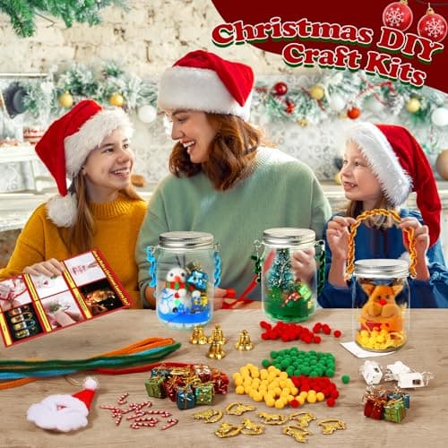 Christmas Crafts for Kids Ages 3-12: 4-Pack Mason Jar Kits for DIY Lanterns and Holiday Party Favors
