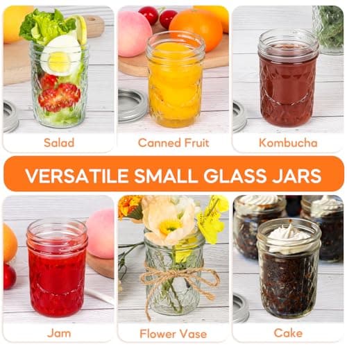 8oz Silver Lidded Mason Jars, 24Pack + Stickers - Half Pint Canning Jars