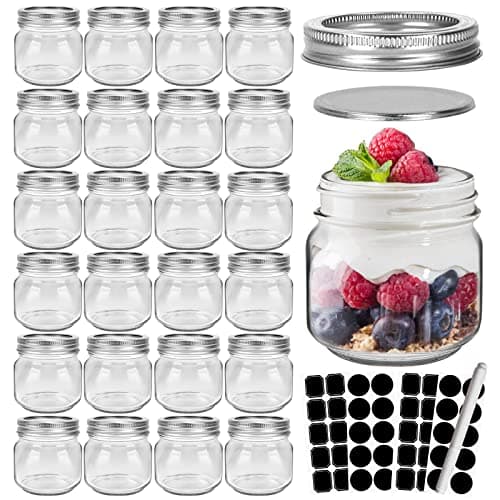 CycleMore 350ml Wide Mouth Glass Mason Jars, Silver Lids, Ideal for Honey, Jam, and Crafts — Clear - 8 oz - 24 Pcs
