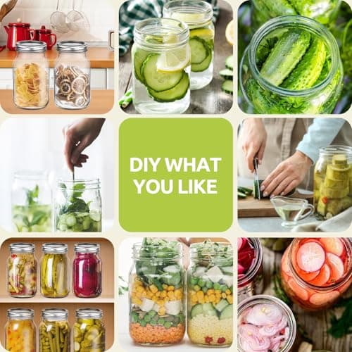 6 Pack 24 oz Airtight Glass Mason Jars for Food Storage & Preserving