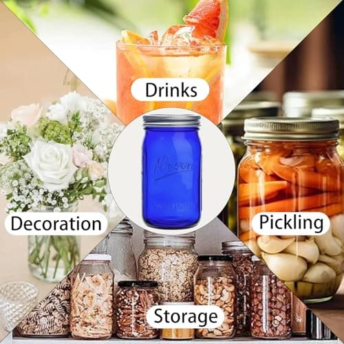 Blue Mason Jars 32 oz, 6Pack Wide Mouth Colored Canning Jars