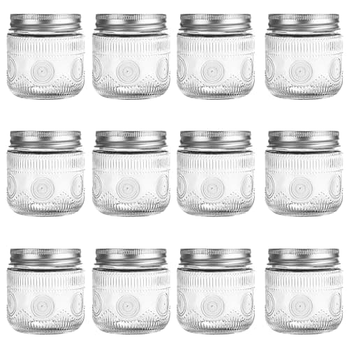 Amzcku 12 Pack 8 oz Vintage Mason Jars with Lids, Canning, Pickling & Storage Solutions