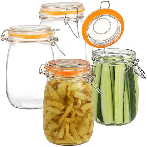 Clear 32 oz Wide Mouth Mason Jars, 4PC Set with Airtight Lid for Canning Sugar BeansCoffee